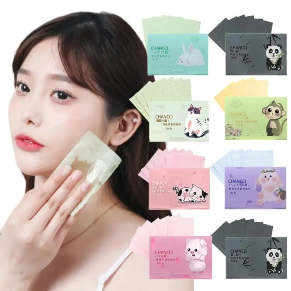 100PCS Fragrance Facial Oil Absorbing Paper Natural Green Tea Portable Anti-Grease Paper Bamboo Charcoal Oil Blotting Paper