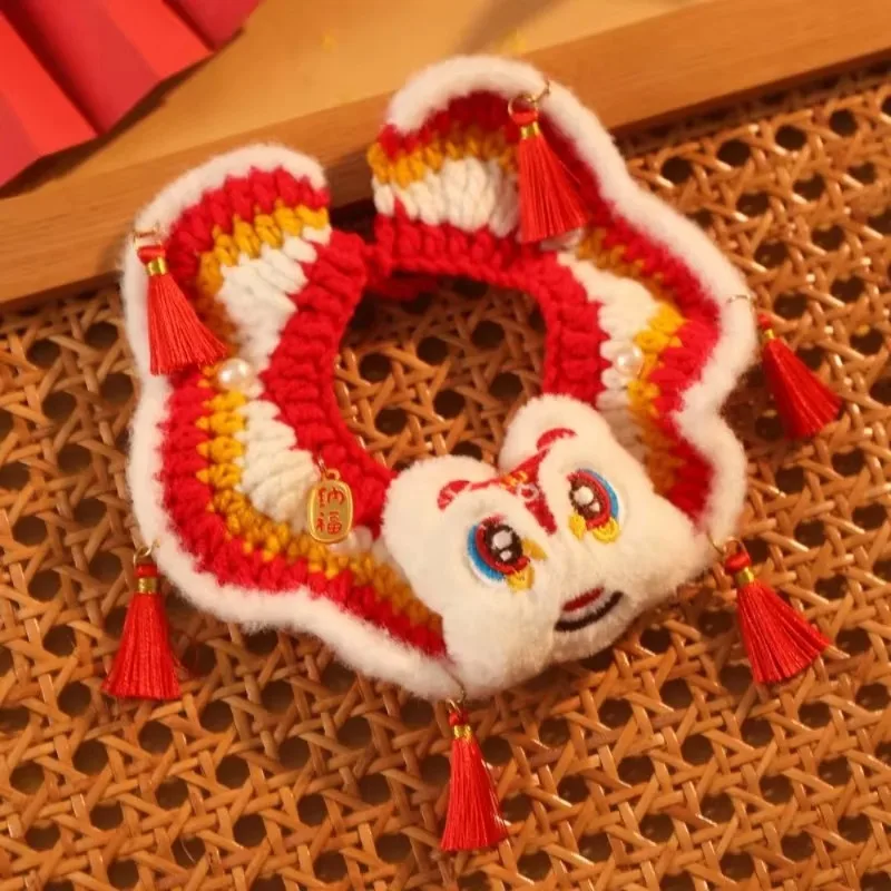 Autumn and Winter Adjustable Cat Knitted Scarf Handmade Joyful Pet Collar Blessing Chinese Spring Festival Lion Dance Cat Tie
