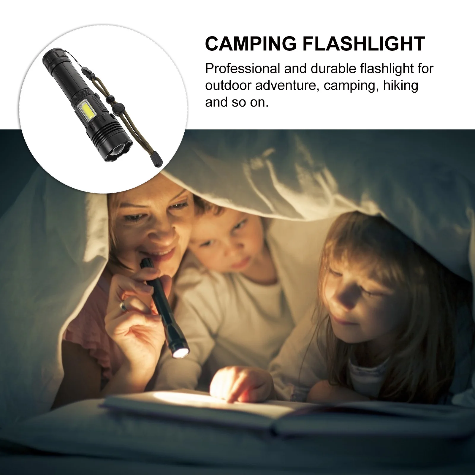 1Set Outdoor Portable Telescopic Zoom Flashlight Rechargeable Waterproof Handheld Emergency Camping Hiking Lightweight