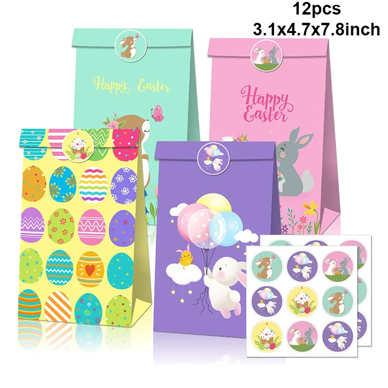 12pcs Easter Paper Gift Bags for Kids Candy Biscuit Package Rabbit Box Party Favor Gift boxes Happy Easter Birthday party Decor