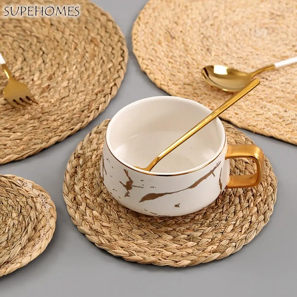 

Handmade Weave Non-slip Placemat coaster Corn hull for table dinne Round Insulation pads Table Mats Pads Home Decor