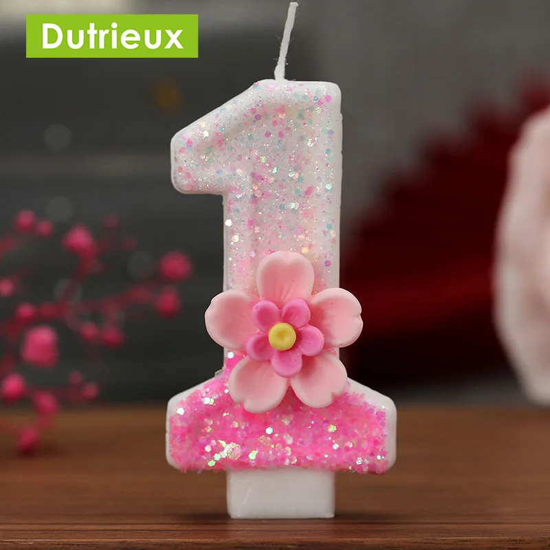 Digital Candles with Pink Flowers, Birthday Candles Party Atmosphere Candless Scene Decorations, Home Decoration, New 0-9 1Pc