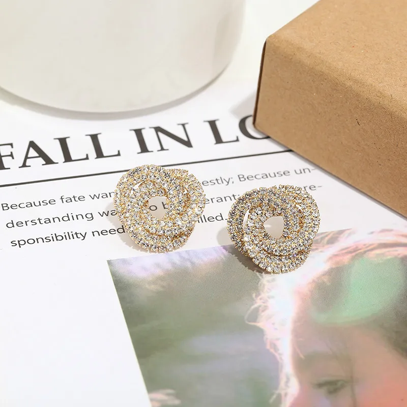 Retro Fashion High-grade Crystal Rose Earrings Women Zircon Ear Studs Wedding Jewelry Gifts