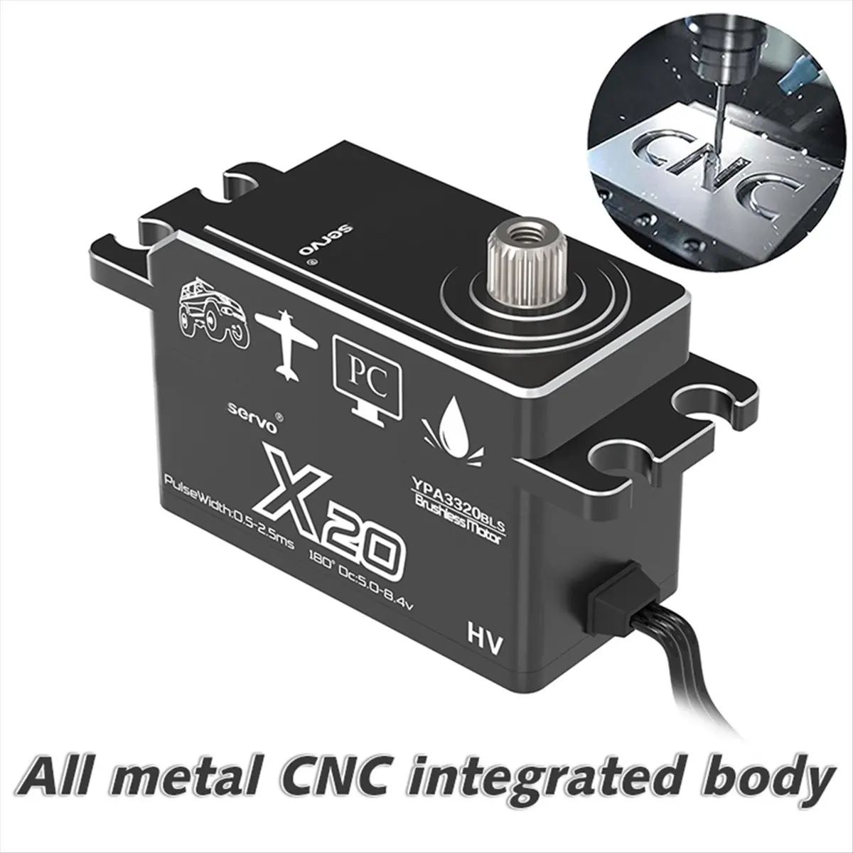 Servomotor Digital sin escobillas PWM de 20KG, engranaje totalmente metálico, Servo de cuerpo corto de perfil bajo de alto par para coche Rc 1/8 1/10 [sgqu-Toy]