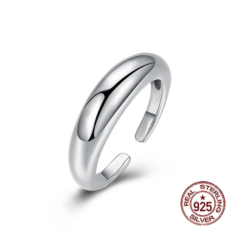 S925 sterling silver ring, glossy and trendy, simple and simple opening ring, creative and personalized Korean version jewelry