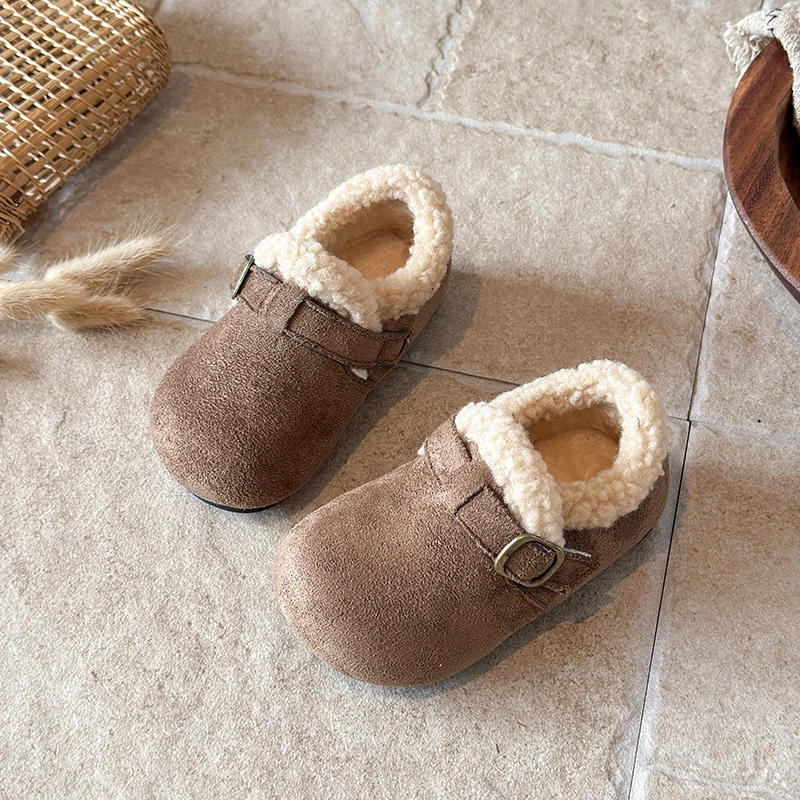 Baby Girls Boys Casual Shoes Autumn Winter Children Warm Plush Shoes Infant Non Slip Soft Sole Toddler Kids Leopard Print Shoes