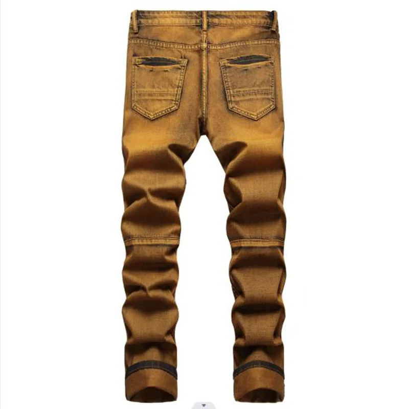 2022 New Fashion Mens Cotton Ripped Hole Jeans Casual Straight Retro Pleated Jeans Men Trousers Street Hip hop Denim Pants