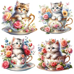 Cat Tea Cup Stickers Crafts And Scrapbooking stickers kids toys book Decorative sticker DIY Stationery