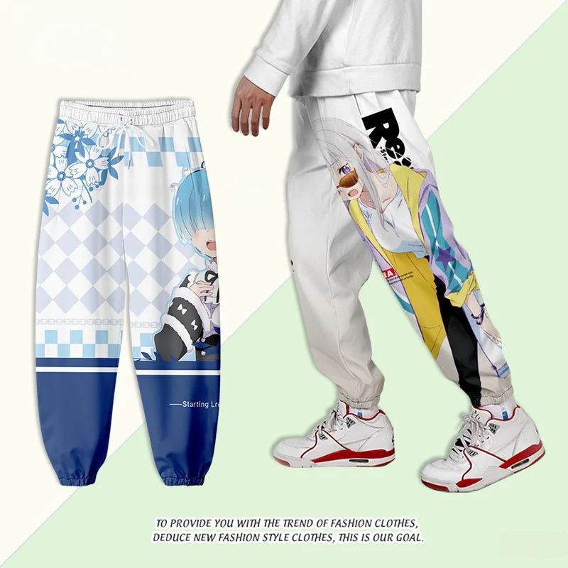 

Men's And Women's Cosplay Work Pants Loose Fit Trousers with Cuffs for Rem And Emilia Anime Costume Long Pants Casual Wear