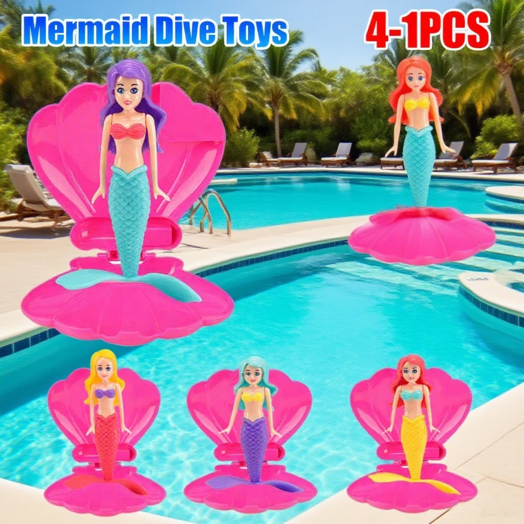 4-1 Uds. De juguetes de buceo de sirena, flotadores de princesa giratorios divertidos, juguetes de piscina de sirena coloridos, juguetes acuáticos de natación de verano para Fiesta EN LA Piscina