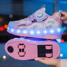 Children's Four Wheel Luminous Sports Shoes LED Light Roller Skating Shoes Boys and Girls USB Charging