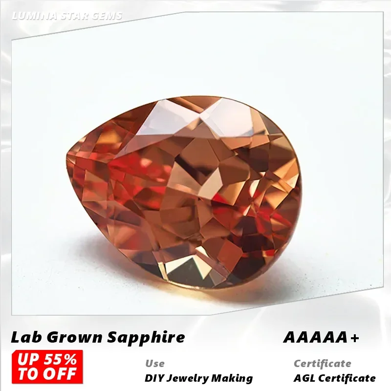 

L-оранжевый цвет, выращенный в лаборатории сапфир грушевидной огранки VVS1, драгоценный камень для подвесок, изготовление ювелирных изделий своими руками, ожерелье, кольцо, дополнительный сертификат AGLifi