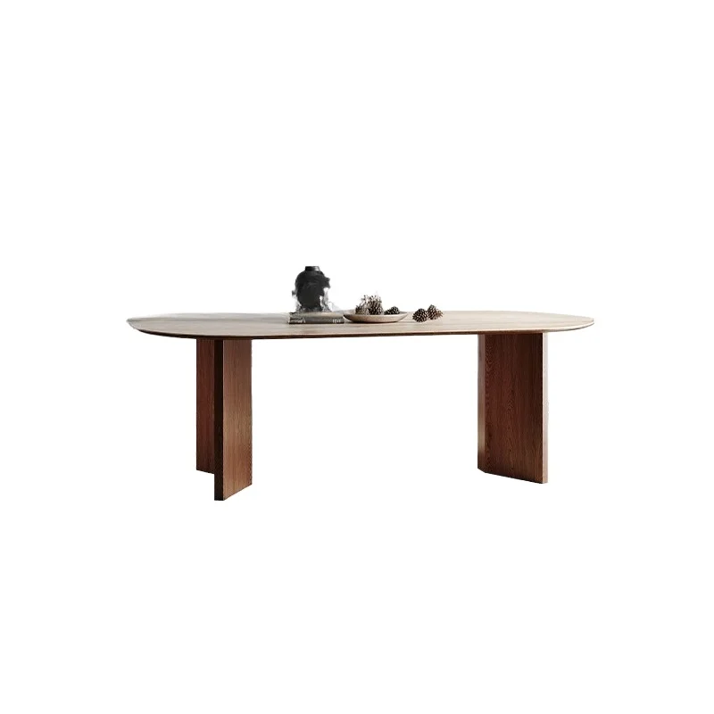

Light French solid wood dining table Simple travertine rock slab Small apartment Oval designer dining table Cream style