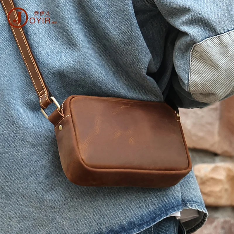 Bolso cruzado de piel de vaca para hombre, bandolera Vintage de cuero, sentido Superior