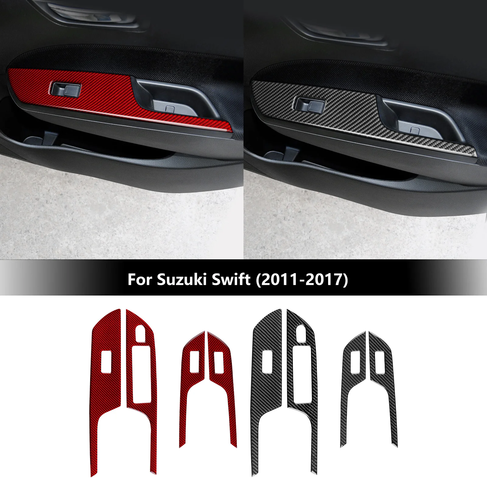 Car Window Switch Button Panel Sticker For Suzuki Swift Sport 2011 2012 2013 2014 2015 2016 2017 Real Soft Carbon Fiber Trim