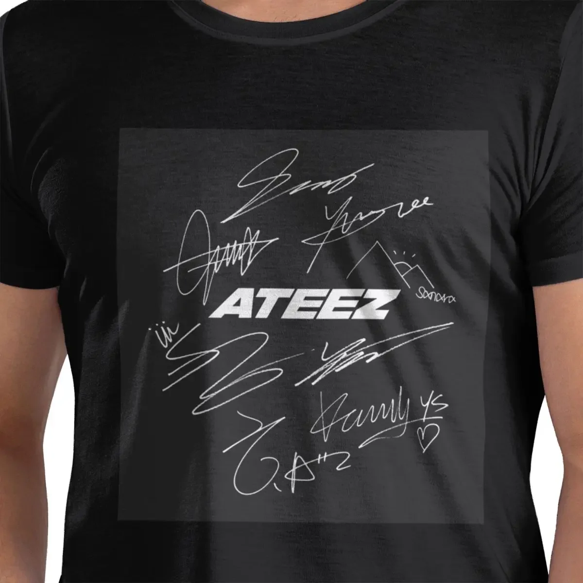 ATEEZ - Logo + Autographs (black) T-Shirt for Men Cotton Oversized T Shirts Men's Tees Short Crew Neck Summer Clothes Tops S-6XL