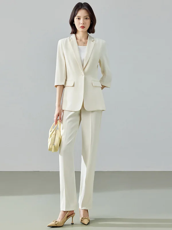

Casual Professional Five-Quarter Sleeve Suit Set for Women Summer New Style CEO Office Uniform Simple Match OL Blouse Jacket