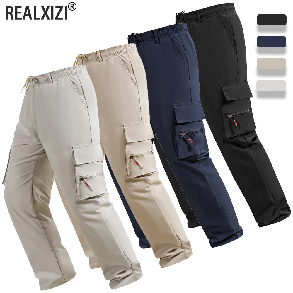 

Мужские брюки-карго, повседневные походные брюки с несколькими карманами, весенне-осенняя уличная рабочая одежда, однотонные спортивные длинные брюки для бега