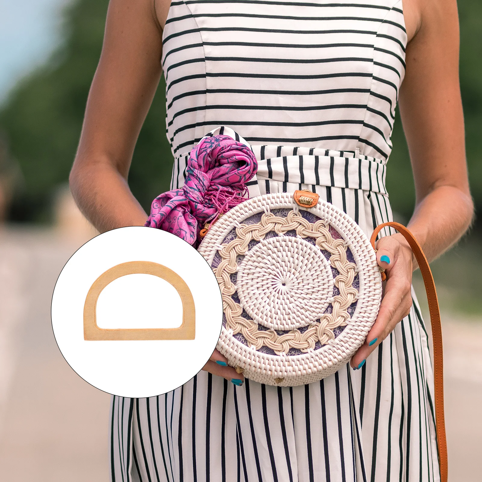 

4pcs D-Shaped Bamboo Wood Purse Handles for Handbags DIY Accessories Simple Design Fashionable Decorative Bag Grips