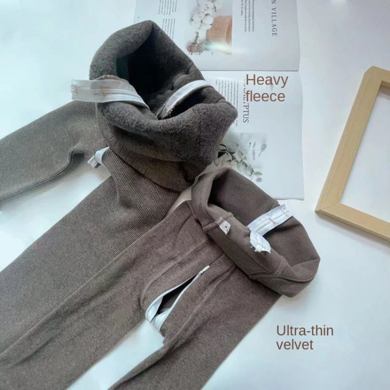 Winter Pure Cotton Fleece-Lined Anti-Hook Double-Headed Zipper Open-Seat Pants Women's Warm Panty-Hose plus High Waist Leggings