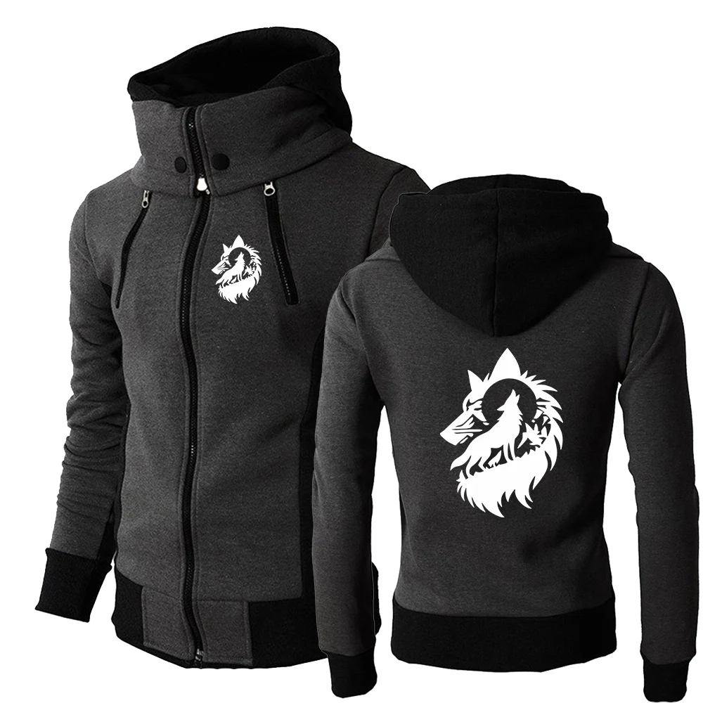 Men's Wolf Moon Logo Print Spring And Autumn 2026 New Arrival Men's Zipper Hoodies Hooded Sweatshirt Daily Casual Sport Coats