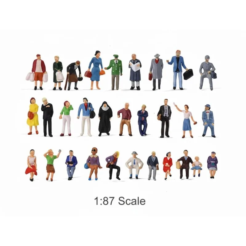 Miniature People Figures HO Scale 1:87 – Standing & Sitting Passenger Models for Train Layouts, Dioramas, Scenery Crafts (10/203