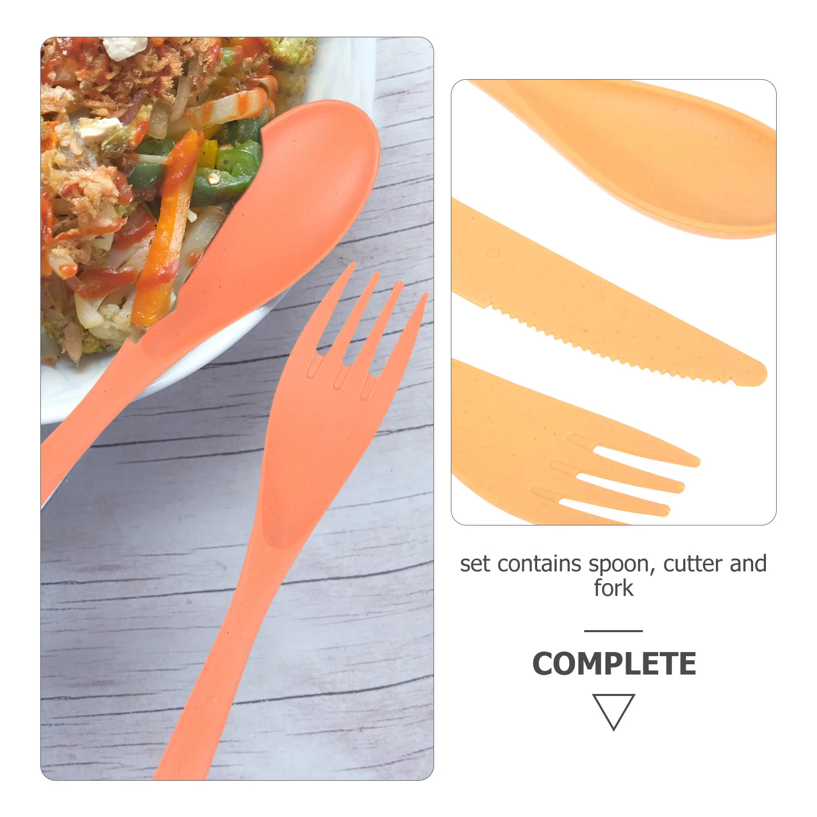 

3Sets Reusable Wheat Straw Cutlery Set Spoon Fork Cutter Portable Utensils for Travel Lunch Box Camping Outdoor