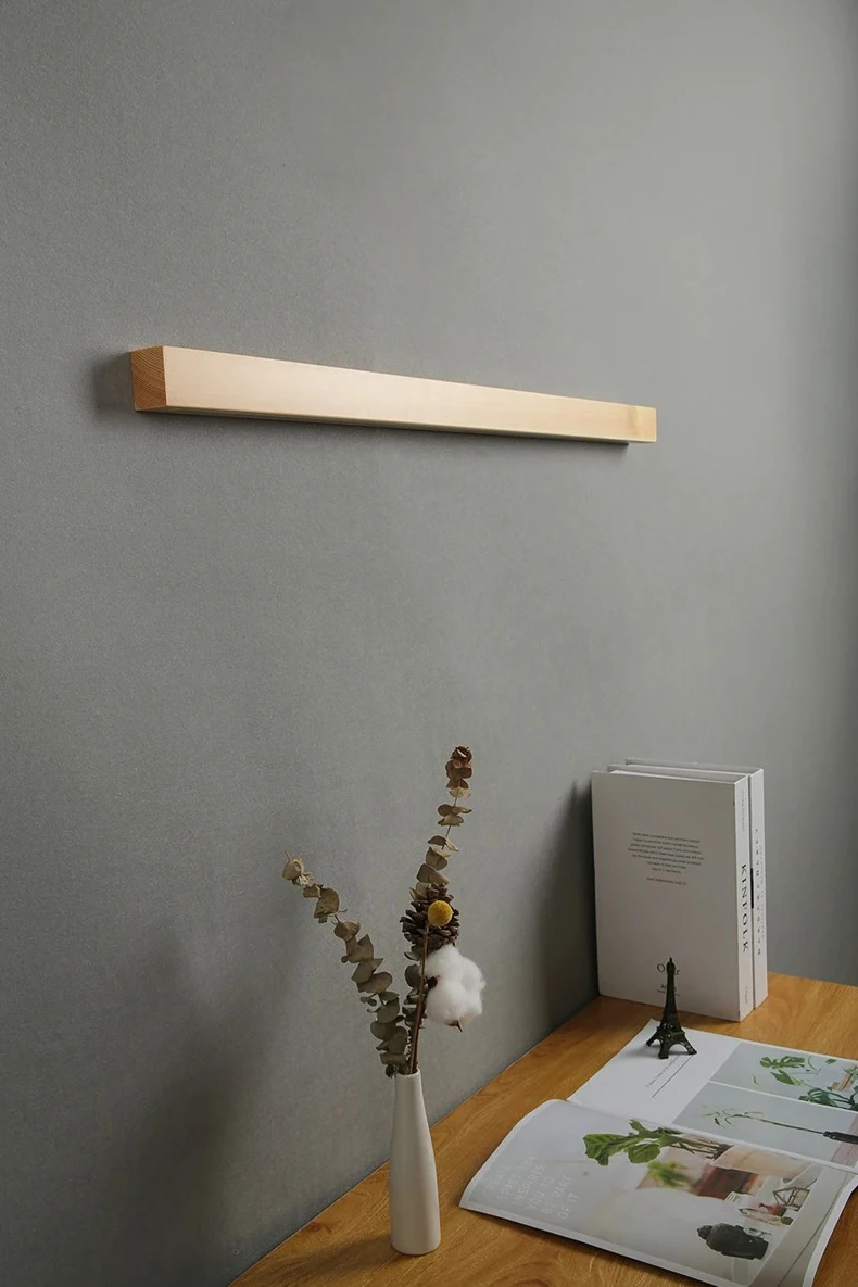 Wooden Strip Lamp Modern Simple Solid Wood Log Strip Wall Lights Living Room Decor Background LED Light Bedroom Bedside Lamps
