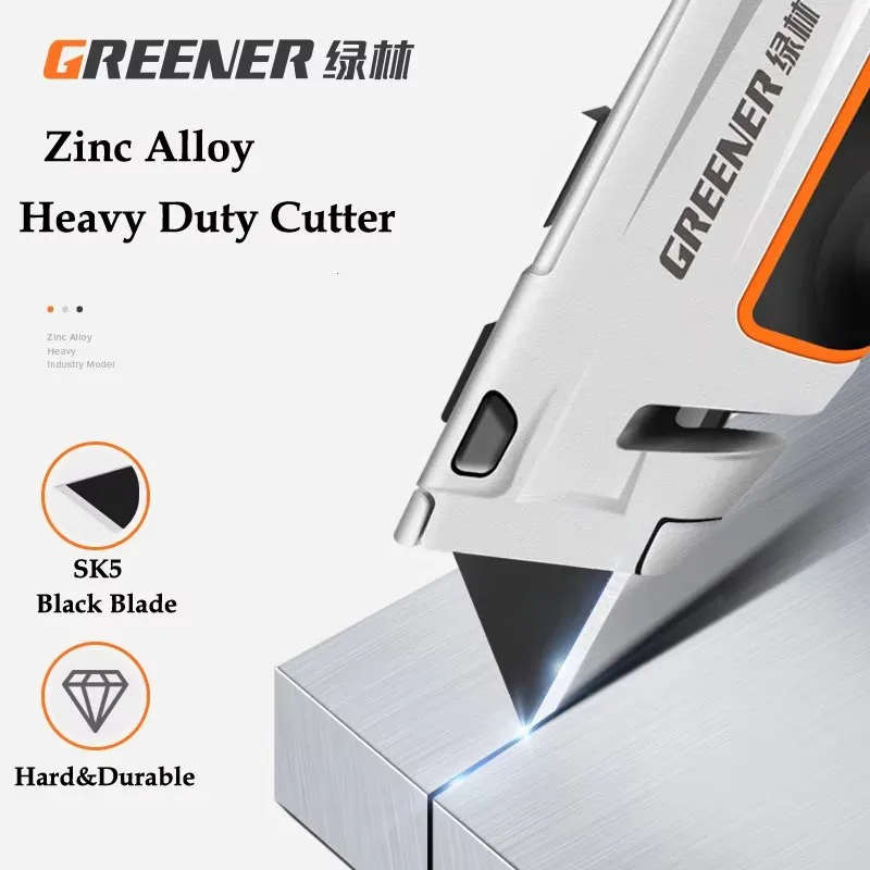 GREENER Heavy Duty Utility Knife Pro One Key Change Anti-slip Buckle Multi-functional SK5 Hardened Cutter Blade Durable Upgrade