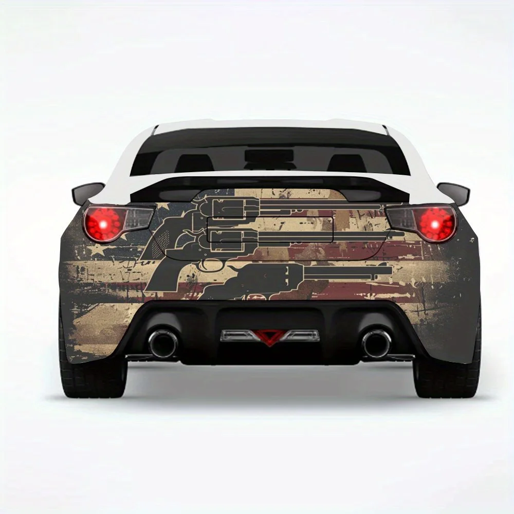 

American Flag & Guns Car Sticker-Vinyl Decal for Car Rear, Waterproof Self-Adhesive Vinyl Stickers for Vehicle Tail & Bumper, De