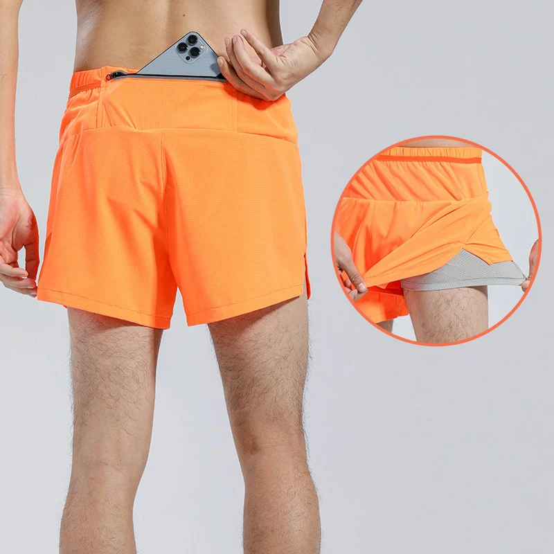 Men Running Shorts Sports Shorts 2 In 1 Quick Dry Professional Marathon Workout Training Gym Fitness Jogging Pants Waist Bag