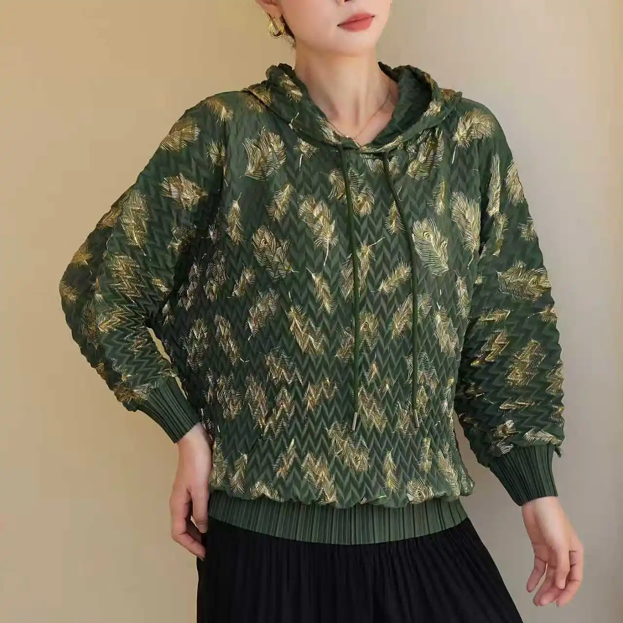 

Miyake Folds 2026 Spring Comfortable Hundreds of Printed Hooded Sweatshirt Autumn and Winter New Men and Women Loose Casual Tops