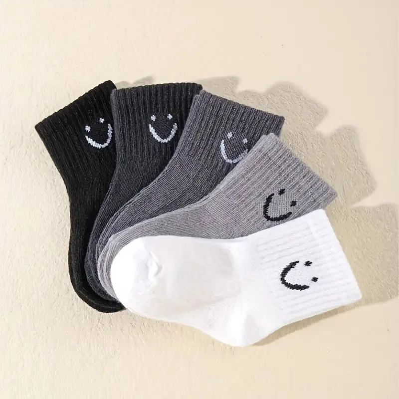 5 Pairs Kids Baby Socks Cute Funny Face Emoticons Pattern Comfortable Boys Girls Socks