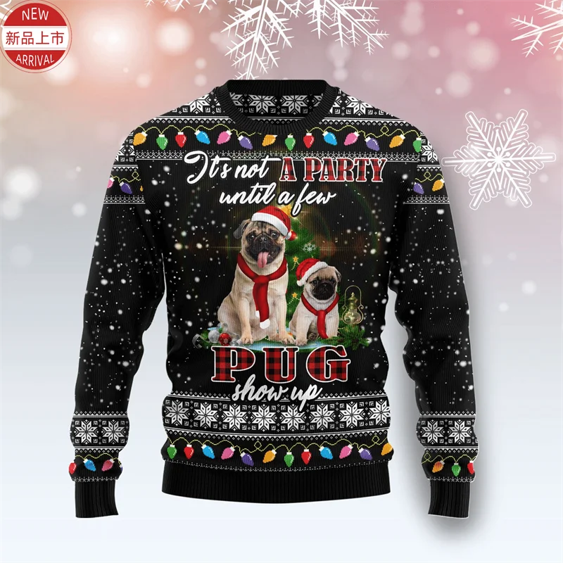 Christmas Theme Cute Pugs 3D Printing Sweatshirts Merry Christmas Pull Dogs Graphic Ugly Christmas Sweater Mens New In Sweaters