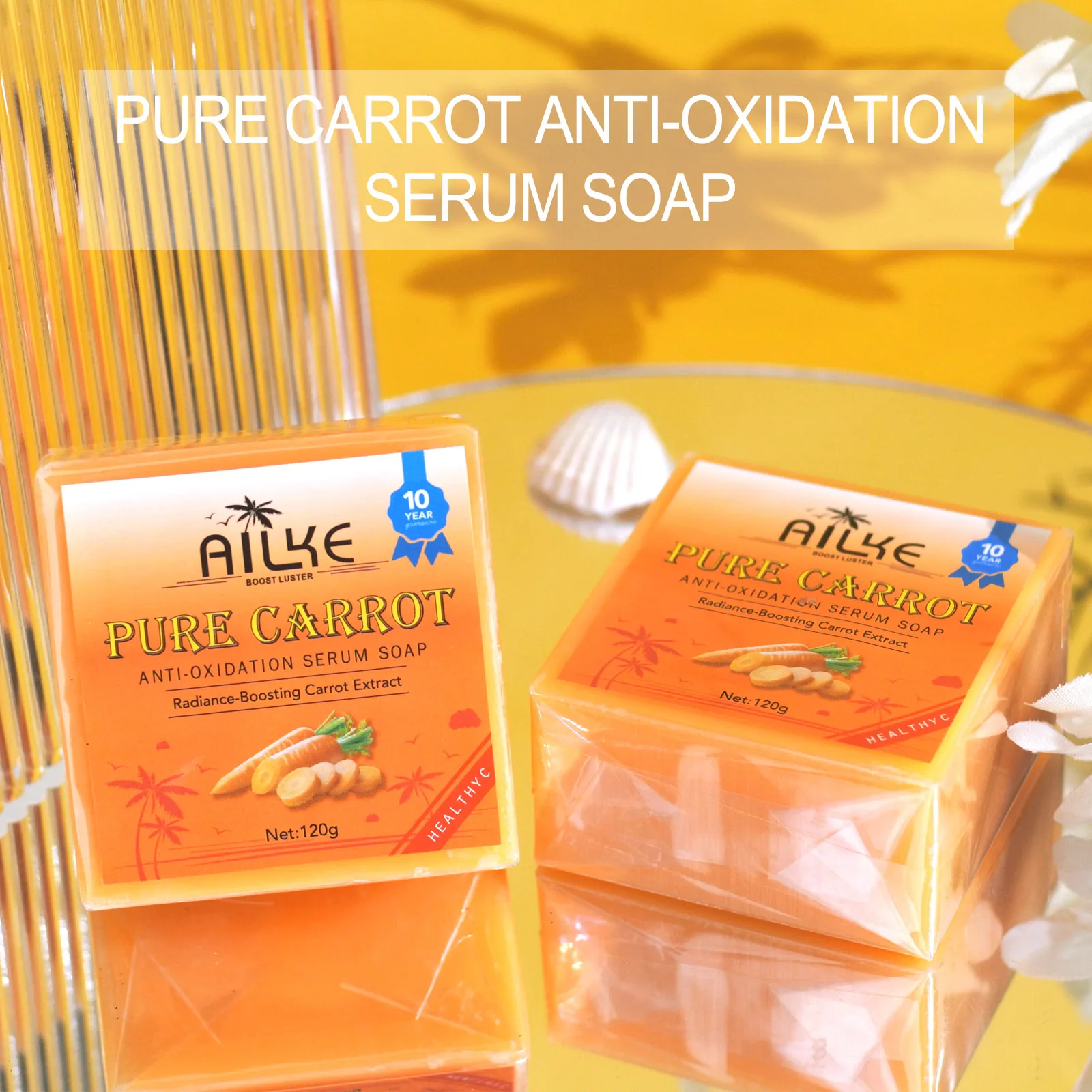 AILKE-Sabonete Soro Anti-Oxidação de Cenoura Pura, Manchas de Limpeza, Sabonete Clareador da Pele, com Vitamina C, Uso Corporal e Rosto