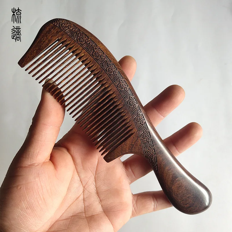 Natural Sandalwood Combs Solid Wood Carving Comb Anti-Static Beard Comb Handicraft Hair Styling Wide Tooth and Narrow Tooth Gift