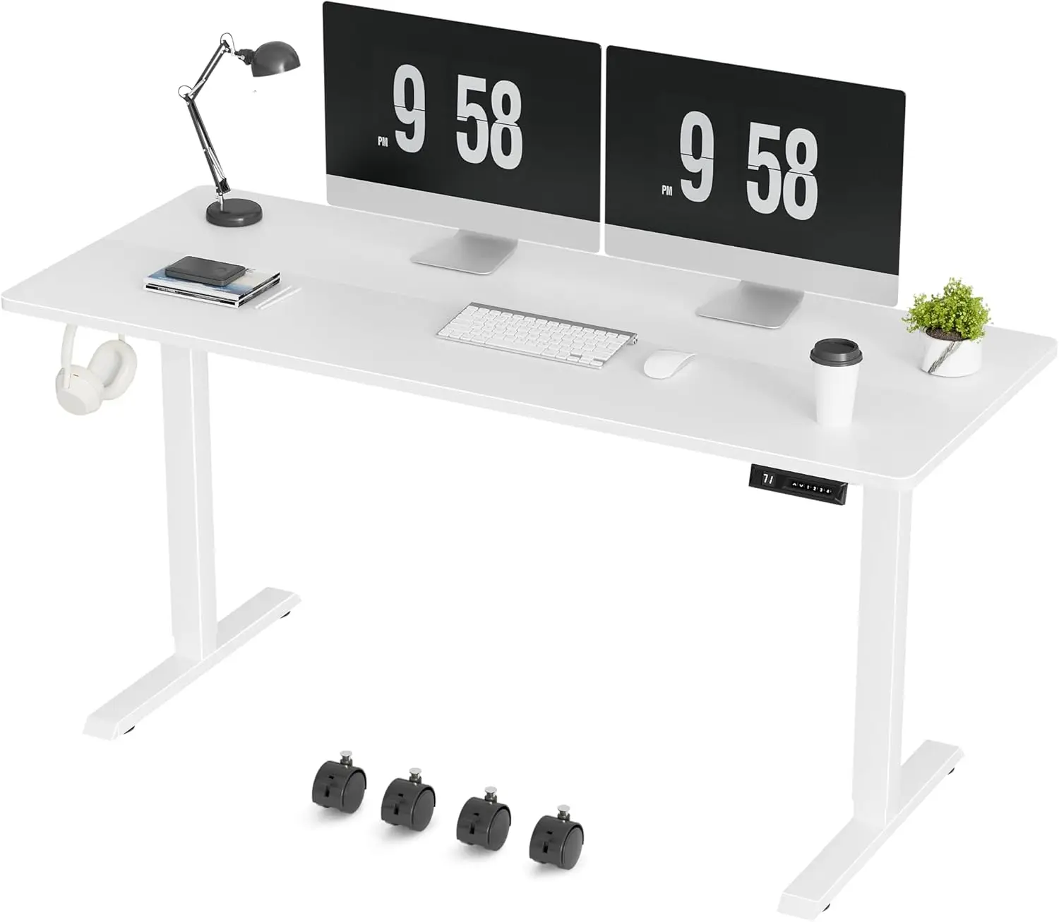 Electric Standing Desk, 59 x 24 Inches Height Adjustable Desk with Removable Casters