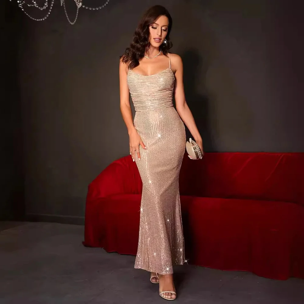 

Womens Elegant Party Dresses Formal Occasions Criss-Cross Sequin Long Dresses Woman Welcome Cocktail Prom Evening Dresses