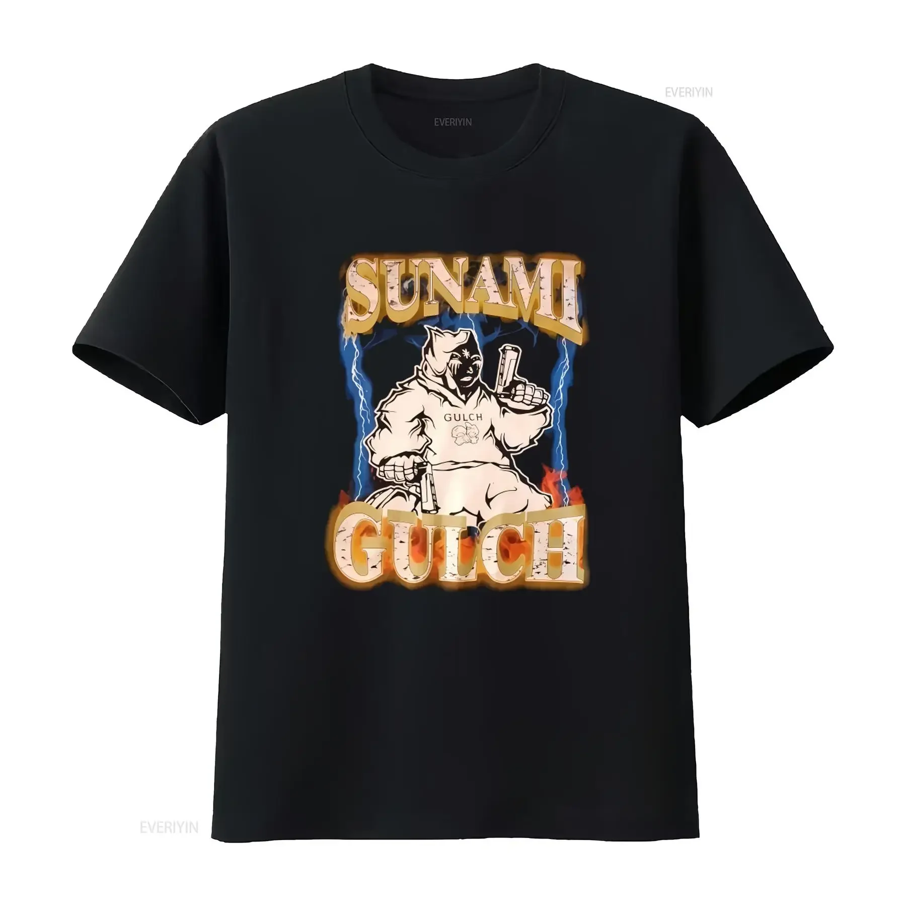 Sunami Gulch Print T Shirt Black Cotton for Fans Tour Style Reprinted Design vintage Washed Slightly Soft Breathable Versatile