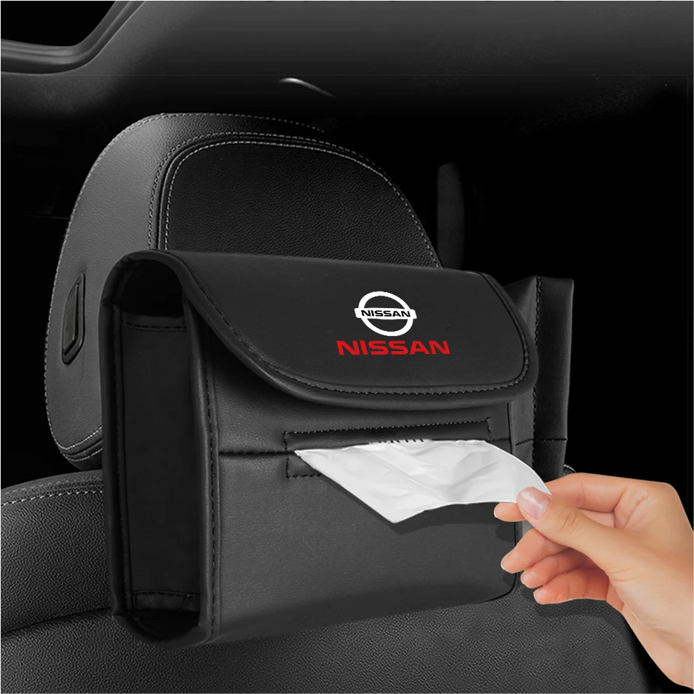 Car Tissue Box Sun Visor Seat Back Hanging Leather Storage Box Auto Accessories For Nissan Sylphy Cube Juke Rogue Micra Qashqai