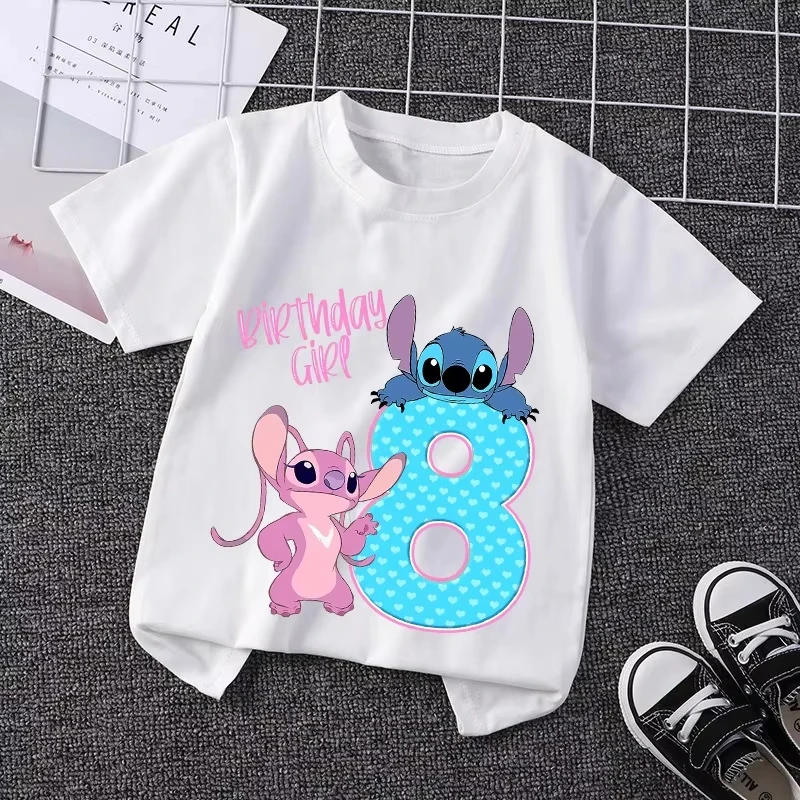 

Lilo StitchCartoon Digit Tops Baby T Shirt Summer Cotton Tops Boy Girl Birthday Number Tee Cute Anime Kids Clothes Child