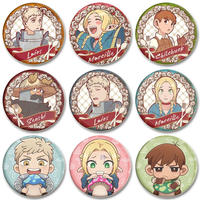 32/44/58mm Anime Dungeon Meshi Delicious in Dungeon Button Pin Laios Senshi Marcille Tims Broszka Odznaka Plecaki Biżuteria Prezenty