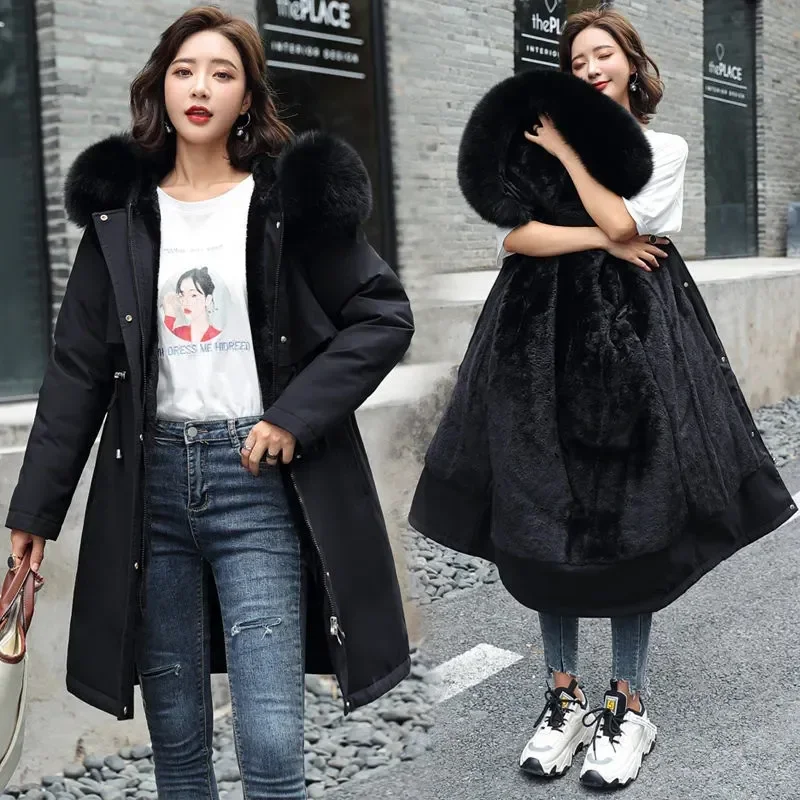 Winter Jacket New Women Parka Clothes Long Coat Wool Liner Hooded Jacket Fur Collar Thick Warm Snow Wear Padded Parka M-6XL