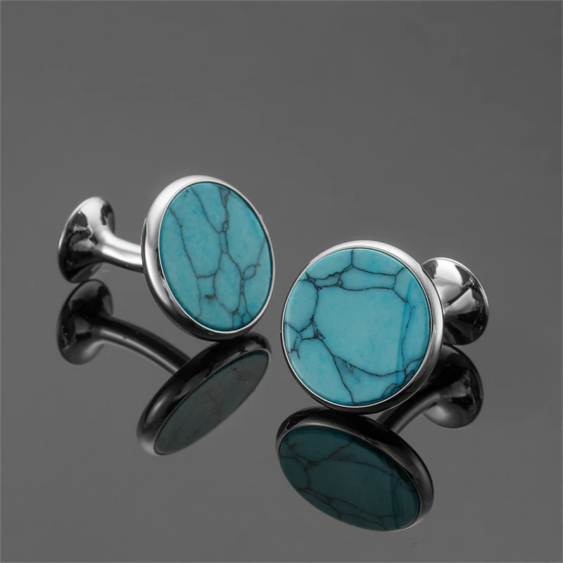 Men\'s French shirt cufflinks copper material fashionable brand round blue agate stone cufflinks wedding jewelry wholesale