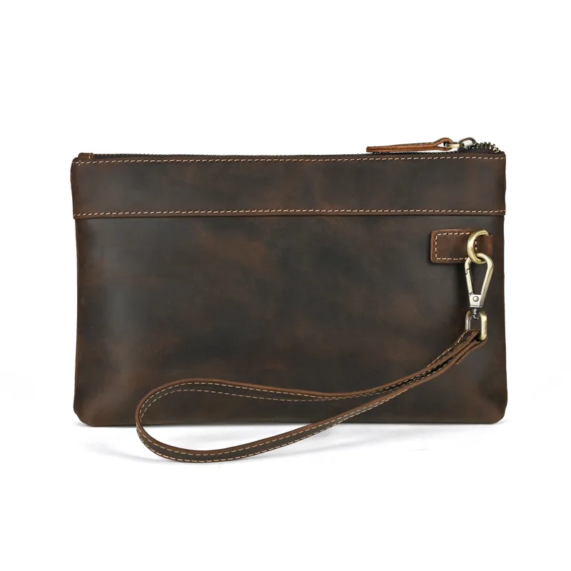 LD-Men's Crazy Horse Leather Handbag, Genuine Leather Large Capacity Long Wallet, Retro Leather Grab Bag