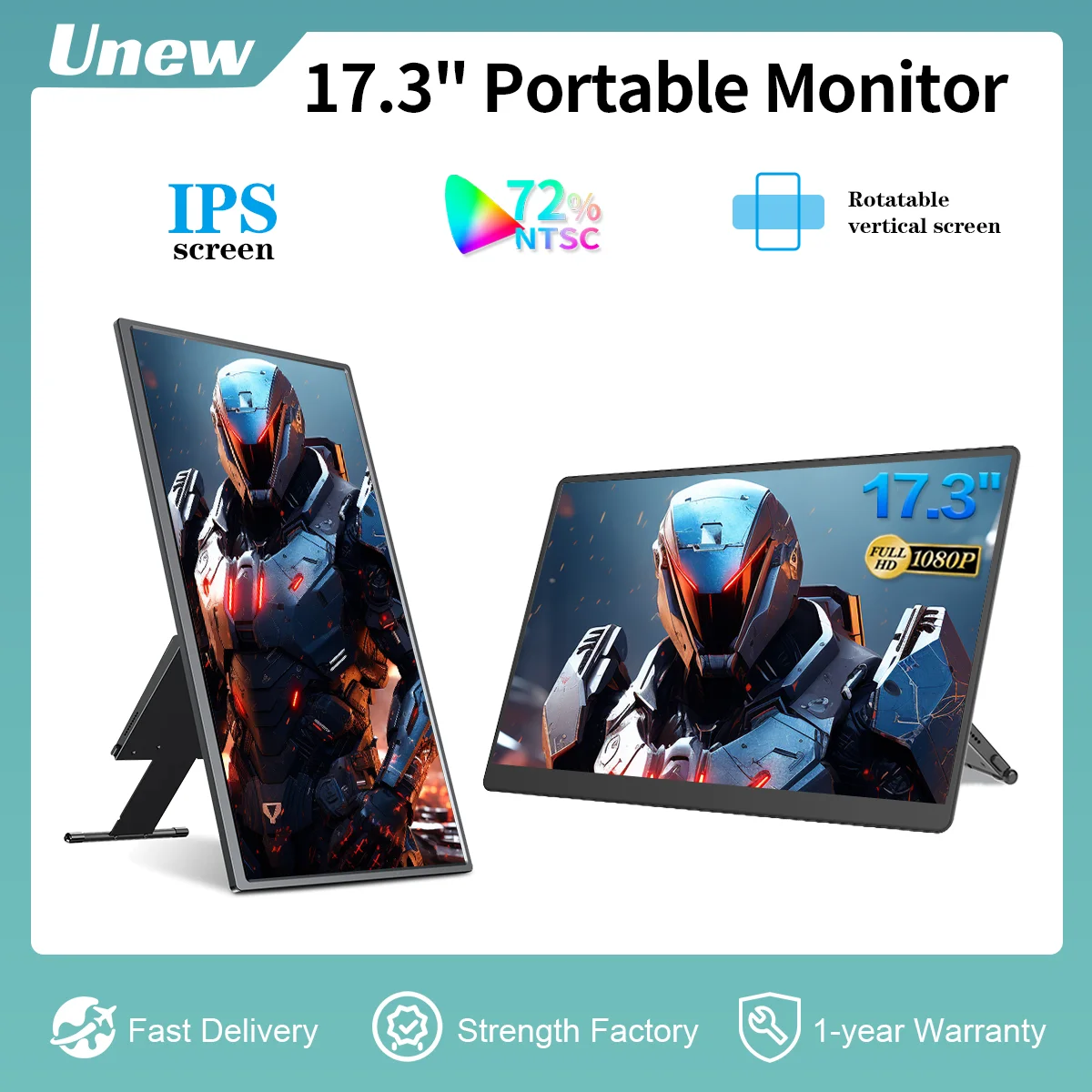 

Unew 17.3 inch Portable Monitor 1920x1080 60Hz Thin Display Gaming with Stand for PC Laptop Xbox Switch PS 4 Live Streaming