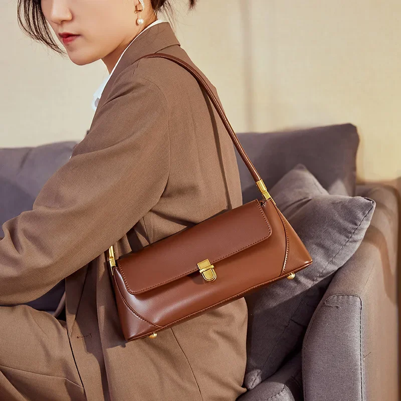 New Women's Pure Leather Top-Handle Bag and Underarm Style Niche Unique Design Suitable for All Scenarios