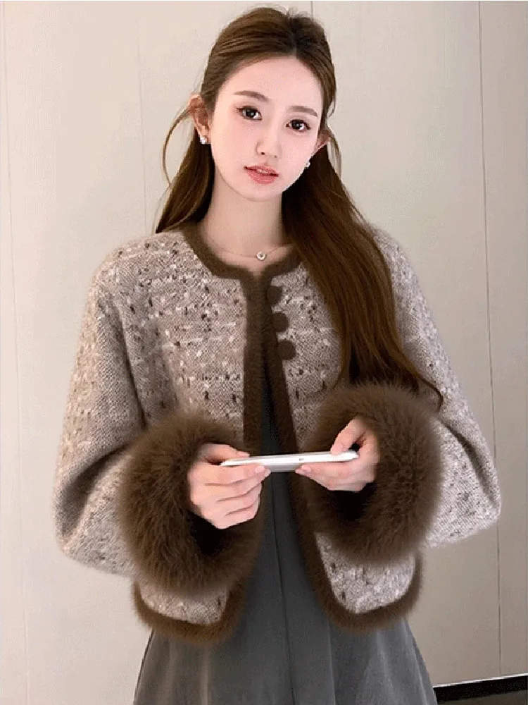 Short Knitted Cardigan Thick Long Sleeve Braided Style Korean Version Autumn Winter Women's Warm Outerwear Coat