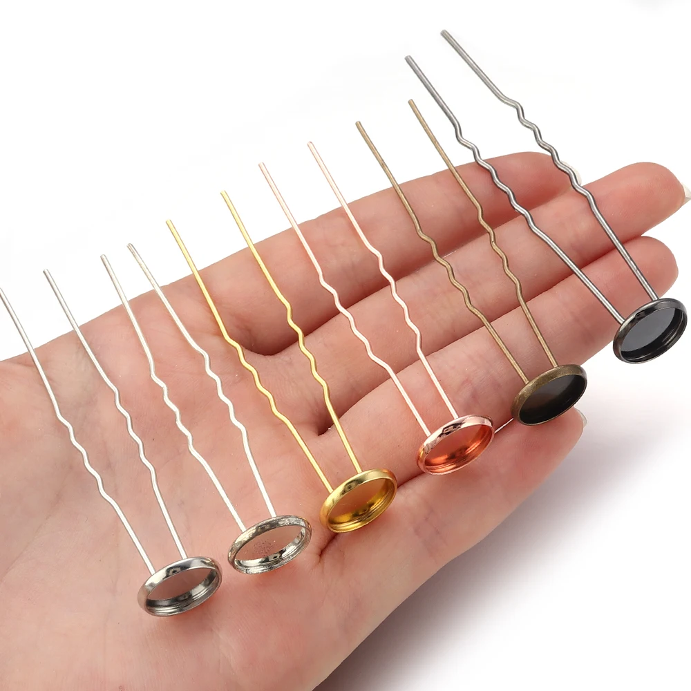 10pcs/lot U Shape Hair Pins Hair Sticks Metal Cabochon Base Tray Hairpins For Head Jewelry Making DIY Women Hair Accessories