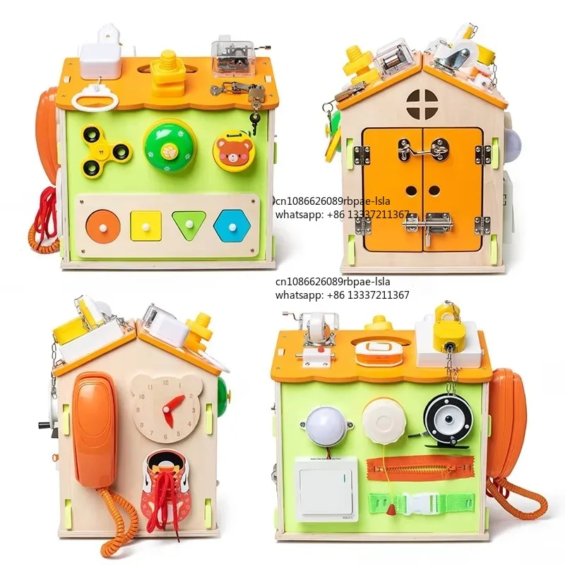 Montessori Children Early Education Wooden Multifunctional Busy Board Toy Fun Cognitive Matching Interactive Busy Board Toy for